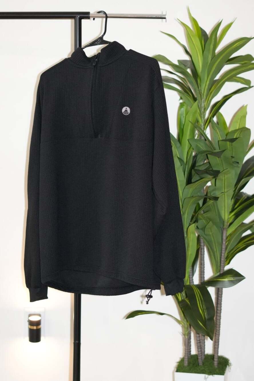 Straight Down Men's Waffle Knit Quarter Zip Pullover Black XL